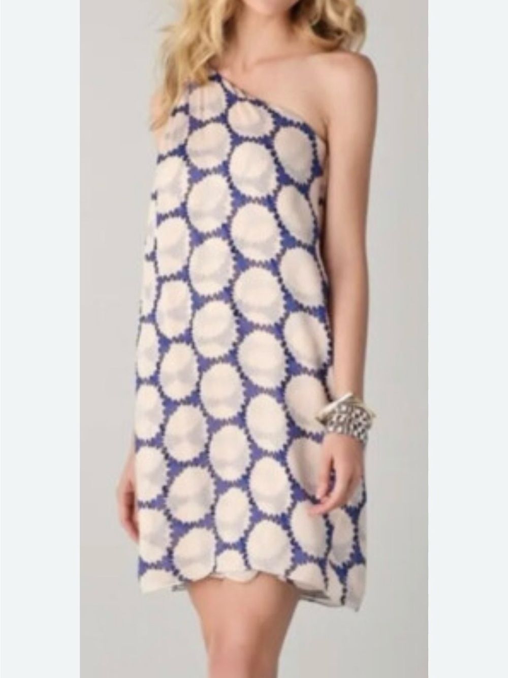 Diane Von Furstenberg Liluye Silk Water Circles Indigo One-Shoulder Dress, 10